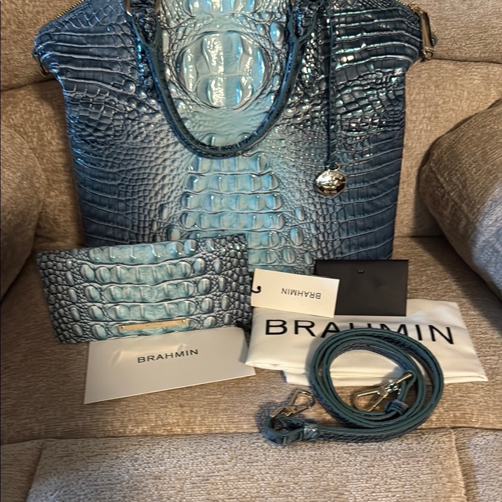 NWT Brahmin Spearmint Large Duxbury Satchel & matching Ady Wallet